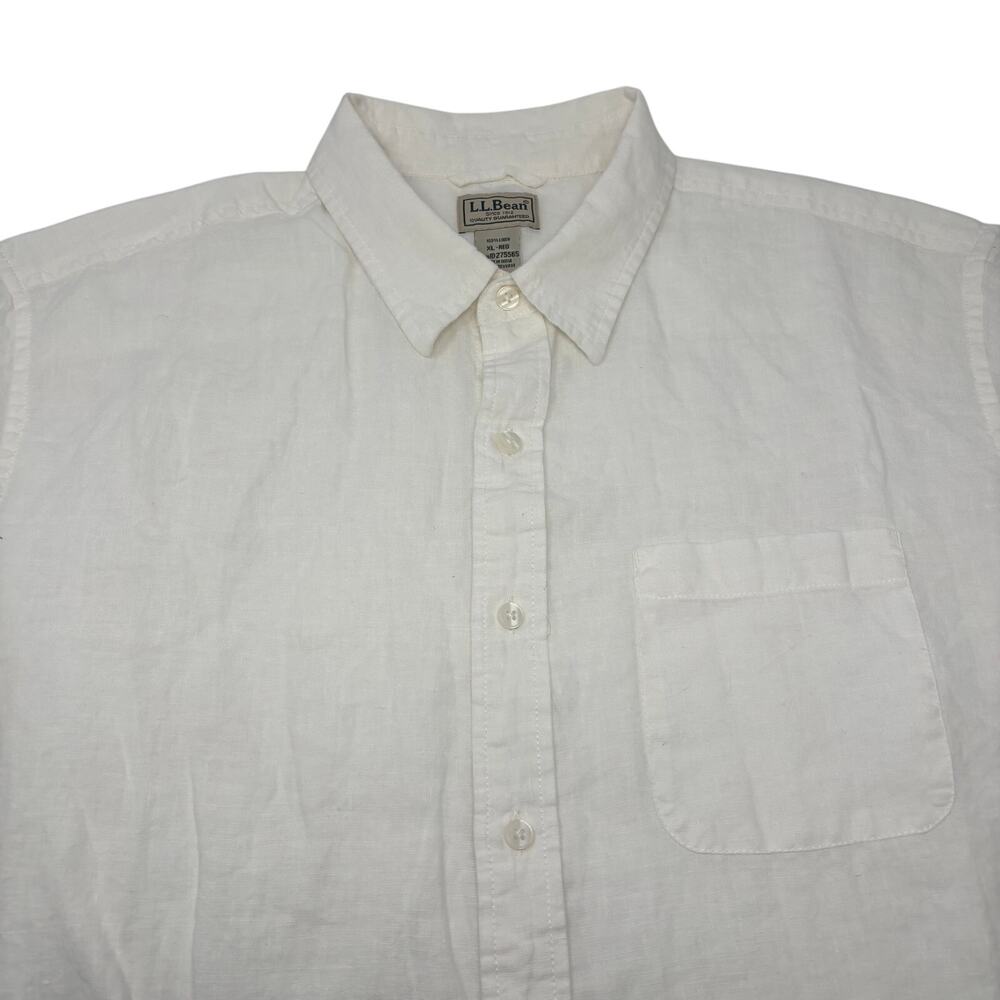 L.L. Bean Mens XL Solid White 100% Linen Short Sleeve Button Up Shirt